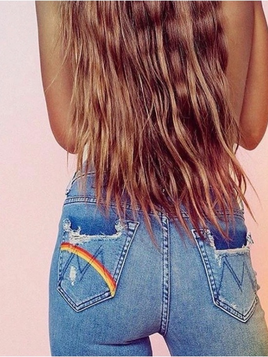 MOTHER Denim - Mother Denim High Waisted Looker Ankle Chew Learning to Hula Rainbow Size 25